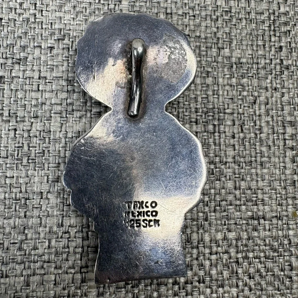 Taxco Mexico 925 Sterling Silver Rag Doll Girl Pendant Slide Vintage Folk Art